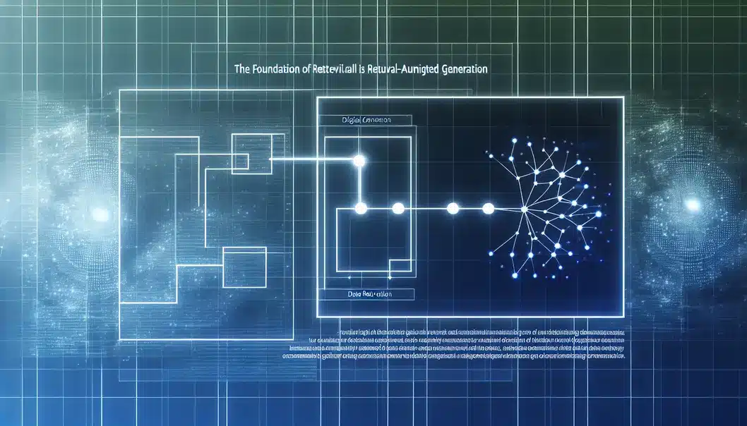 An illustration showing the integration of neural networks and data retrieval systems.