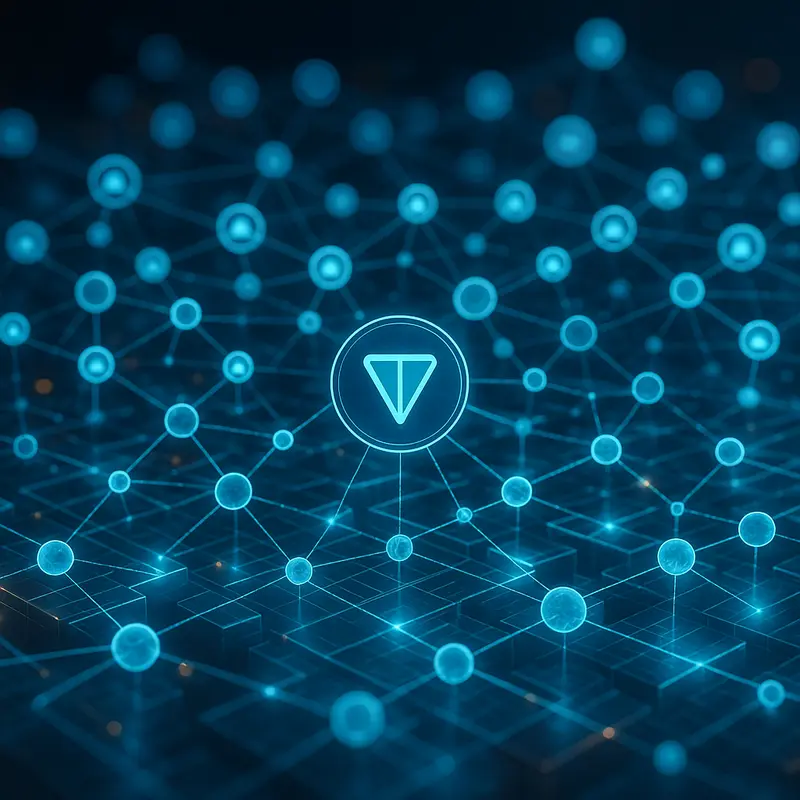 A digital illustration of the TON blockchain’s unique sharding architecture, symbolizing its efficiency and scalability.
